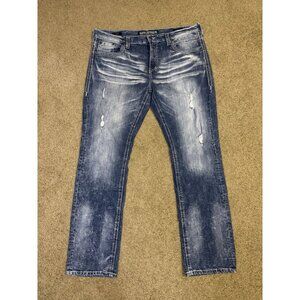 AFFLICTION Blue Ace Distressed Straight Leg Jeans Thick Workwear Rugged 40X33.5